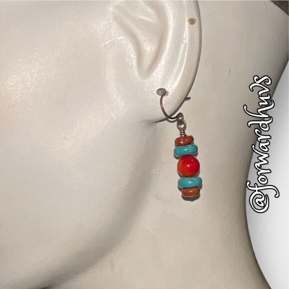 Delicate Southwestern Style Faux Turquoise Drop Earrings - Picture 5 of 10
